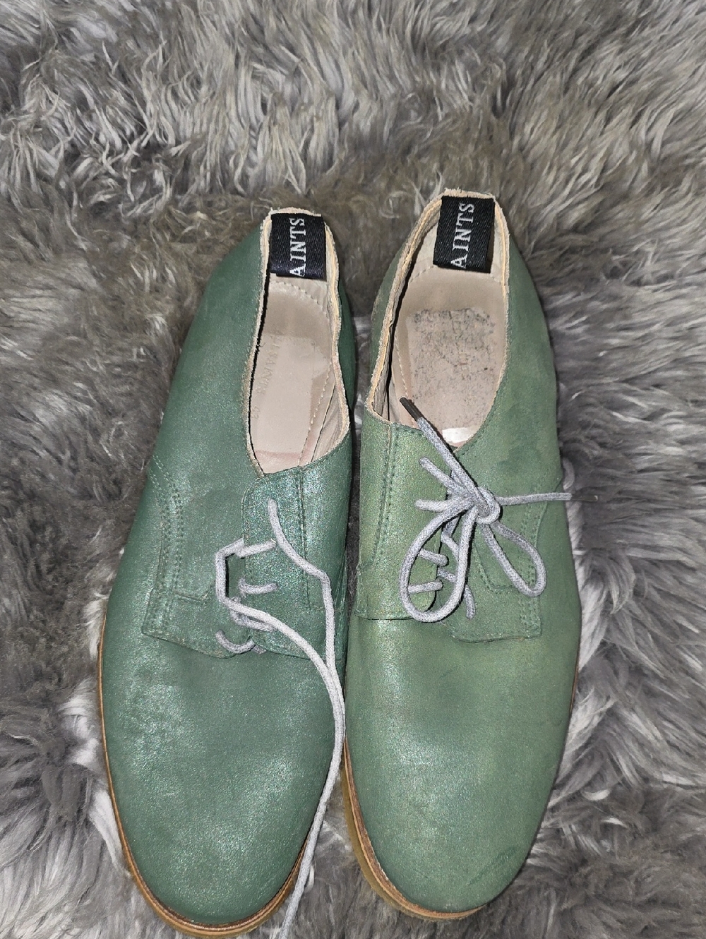AllSaints Green Leather Derby Shoes